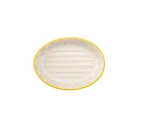 Grande portasapone ovale in ceramica con stampe floreali, bordo giallo, ripiano dipinto a mano, 15 x 11 x 3 cm