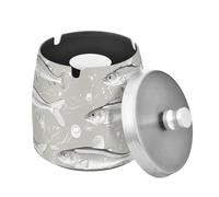 Grande posacenere con coperchio in acciaio inox per casa, ufficio, patio, balcone, divertente pesce di merluzzo argento, carino posacenere fumare senza fumo con coperchio per gli amanti dei sigari
