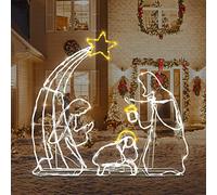 Grande presepe da esterno con insegna al neon illuminata, decorazione natalizia per cortile, prato e chiesa
