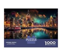 Grande Puzzle 1000 Pezzi, Amsterdam Night Canal Lights, Intrattenimento Da Interno, Idea Regalo Di Natale, Taglio Di Precisione, 52x38cm/1000pcs