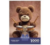 Grande Puzzle 1000 Pezzi, Grumpy Teddy Bear Drummer, Intrattenimento Da Interno, Regalo Per Adulti, Taglio Di Precisione, 52x38cm/1000pcs