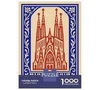 Grande Puzzle 1000 Pezzi, Sagrada Familia Illustration with Floral Border, Tempo Libero Creativo, Idea Regalo Di Natale, Pezzi Di Alta Qualità, 70x50cm/1000pcs