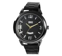 Grande Qbos Orologio da uomo Nero Bianco Analogico Data Acciaio inossidabile Quarzo