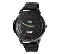 Grande Qbos Orologio da uomo Nero Rosso Analogico Data Acciaio inossidabile Quarzo, Nero , Bracciale