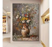 Grande quadro floreale su tela, dipinto di fiori in vaso vintage, quadro moderno astratto con fiori per camera da letto e soggiorno, 60x80 cm senza cornice.