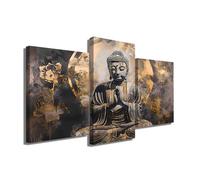 Grande Quadro trittico - Tela spirituale Buddha - Decorazione da parete per camera da letto Zen - Quadro rilassante, stampa su tela, tre parti, decorazione da parete, design moderno (100 x 75 cm +2 x