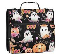 Grande raccoglitore con cerniera organizer a 3 anelli 3,8 cm anello a D acquerello carino cartone animato fantasma multi tasche grande cartella cartella cartella scuola raccoglitori borsa con tracolla