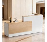 Grande reception in legno a forma di L, moderno bancone per reception con cassetti chiudibili e ripiano per tastiera, per checkout, hall (legno naturale/bianco, 180 x 106 x 103 cm)