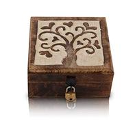 Grande regalo di compleanno fatto a mano portagioie decorativo in legno albero della vita intagliando & Lock & Key Jewellery Organizer scatola dei ricordi del tesoro portagioie 12,7 x 12,7 cm