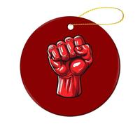 Grande rosso sollevato pugno saluto di unità resistenza solidarietà albero di Natale appeso ciondolo rotondo in ceramica ornamenti di Natale per la decorazione della casa festa 4 pezzi