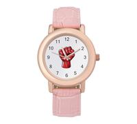 Grande rosso sollevato pugno saluto di unità resistenza solidarietà donna elegante orologio analogico al quarzo cinturino in pelle orologio da polso, Stile:, regular, Cinturino