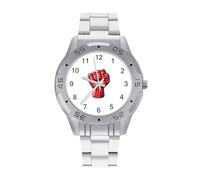 Grande rosso sollevato pugno saluto di unità resistenza solidarietà orologi da uomo in acciaio inossidabile cinturino analogico al quarzo orologio da polso business, Stile:, regular, Bracciale