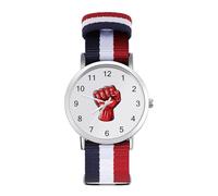 Grande rosso sollevato pugno saluto di unità resistenza solidarietà orologio sportivo per uomo donna cinturino in nylon orologio da polso analogico al quarzo, Stile:, regular, Cinturino