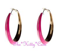 Grande Rotondo Oro Cerchio Luminoso Smalto Kitsch Retrò Orecchini - 15 Popping