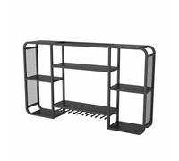 Grande scaffale da parete in metallo per bottiglie di liquori, per casa, bar, cucina e caffè, elegante supporto in ferro 100 x 20 x 70 cm (nero)