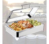 Grande Scaldavivande Professionale 9L, Chafing Dish Elettrico per Cibi in Acciaio Inox Buffet con on Coperchio in Vetro Trasparente per Buffet, Feste e Banchetti, Temperatura Regolabile 35°-80°