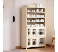 Grande scarpiera in bambù con ante feritoie, scarpiera regolabile per ingresso, corridoio, camera da letto, capacità 137,9 cm, per pantofole e calzature, finitura bianca