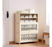 Grande scarpiera in bambù con ripiani regolabili, ante a feritoie traspiranti, spaziosa scarpiera per ingresso, corridoio, atrio, camera da letto, 106 cm, bianco