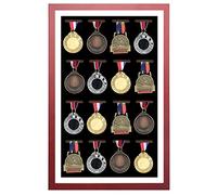 Grande scatola per medaglie, con cornice per medaglie, con 16 medaglie, perfetta per esposizione di medaglie per militari di guerra, corridori, maratona, ginnastica e tutti gli sport (legno rosso)