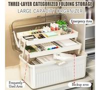 Grande scatola portaoggetti trasparente con manico. Pieghevole e rinforzato. Ideale per medicinali, cosmetici, materiali artistici. Organizza facilmente il tuo spazio!