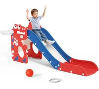 Grande scivolo per bambini, con canestro da basket, struttura da arrampicata per giardino, telescopio e spazio per 1-3 anni, extra lungo 1700 mm (rosso e blu)