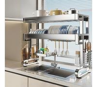 Grande scolapiatti a doppio strato in acciaio inox 304 da 83,8 cm, per lavello ad alta capacità, ideale per piano di lavoro della cucina e salvaspazio