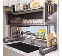 Grande scolapiatti da appendere al lavello, organizer salvaspazio da cucina con diverse opzioni di archiviazione (grigio, 85,1 cm), perfetto per asciugare i piatti e organizzare in modo efficiente il