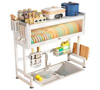 Grande scolapiatti da lavello con cestello sospeso e portaposate, scolapiatti a più livelli con vassoio antigoccia per un'asciugatura efficiente della cucina e nization