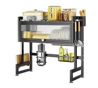 Grande scolapiatti - design antipolvere con porta utensili, soluzione salvaspazio per cucina, piano di lavoro per scolare sopra il lavandino