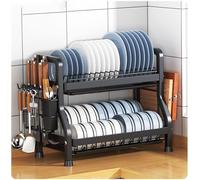 Grande scolapiatti nero con portautensili - scolapiatti da cucina, design salvaspazio, 65 x 26 x 41 cm, perfetto per un'asciugatura efficiente e nization