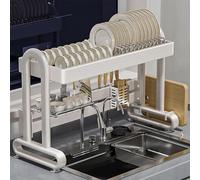 Grande scolapiatti regolabile in acciaio inox sopra il lavello 23 livelli con supporto silo design salvaspazio (6595 cm) colore bianco per organizzazione della cucina