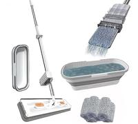 Grande scopa piatta, set con secchio, lavapavimenti con funzione di strizzatura, girevole a 360°, set con 6 cuscinetti in microfibra, mocio per piastrelle in legno duro
