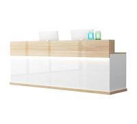 Grande scrivania da ufficio con cassetti chiudibili, moderno bancone anteriore per lavoro, tavolo per checkout in piedi, elegante mobile da reception per uso ufficio