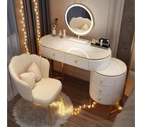 Grande scrivania moderna con cassetti, mobile laterale e sedia, tavolo da trucco in 3 colori luminosi, elegante tavolo da toeletta per donne (bianco, 99 cm)