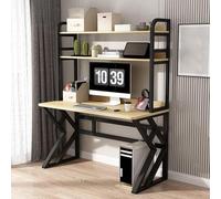 Grande scrivania per computer con ripiani portaoggetti, scrivania per ufficio e casa con libreria per PC/LaptopScrivania ergonomica in legno per organizzare giochi e studio