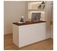 Grande scrivania per la reception con cassetto e porta con serratura - stazione di pagamento per negozi, cliniche e ufficio, finitura caffè e bianco, 100 cm