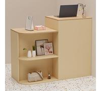 Grande scrivania per reception con cassetto chiudibile a chiave, tavolo per la cassa dell'ufficio per lobby, reception al dettaglio, finitura beige e naturale, larghezza 100 cm
