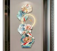 Grande Scultura Da Appendere Alla Parete, Decorazione Da Parete 3D Con Luce LED, Specchio In Porcellana Di Cristallo, Lampada Da Parete Moderna E Semplice A Nove Pesci(B,55 * 100cm)