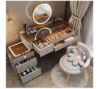 Grande set da toeletta per trucco con altoparlante Bluetooth wireless e specchio LED e sgabello mobile, elegante tavolo da toeletta da 120 cm, per camera da letto e sala trucco
