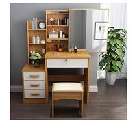 Grande set da trucco marrone con sgabello imbottito, mensole da scrivania e cassetto, ideale per donne e ragazze, perfetto per decorare la camera da letto