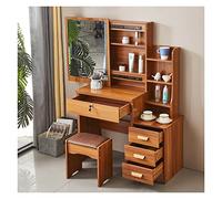 Grande set da trucco marrone con sgabello imbottito, ripiani da scrivania e cassetto, ideale per decorare la camera da letto di donne e ragazze (D 1 cm)