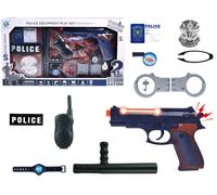 Grande set della polizia con pistola, suono e distintivo