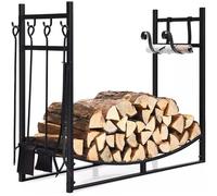Grande set di scaffali per legna da ardere con strumenti per camino, supporto per legno per interni ed esterni, inclusi strumenti per stufe a legna, braciere e falò, organizer per riporre la legna