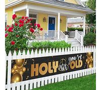 Grande sfondo nero oro Holy Shit You're Old Banner Sfondi,Happy Birthday Banner per 50th 60th 70th 80th, divertente e interessante decorazione per feste di compleanno forniture cartello prato cortile segno portico segno esterno 20x1,6 piedi