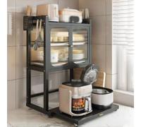 Grande sgocciolatoio con vassoi e ante | Organizer bancone multifunzione, supporto microonde, salvaspazio for sala da pranzo e cucina(Black)
