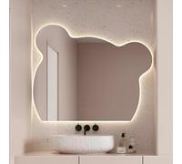 Grande Specchio Da Bagno Illuminato, Specchio Decorativo Da Parete A Forma Di Orso Con Antiappannamento/ Dimmerabile A Tre Colori/ Tempo E Temperatura, Orizzontale/ Verticale(Left horizontal,50x70cm)