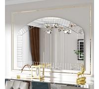 Grande specchio da parete ad arco in argento, vetro argentato, specchio decorativo con accento veneziano, arredamento per la casa e il soggiorno, bordo smussato bling