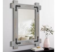 Grande specchio da parete rustico con cornice in legno, vintage, rettangolare, da appendere, per casa, casa colonica, camera da letto, bagno, ingresso e soggiorno, grigio