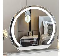 Grande specchio da trucco a LED con controllo touch, illuminazione a 3 colori, specchio estetico da tavolo per camera da letto o scrivania, finitura argentata, disponibile nelle misure 40/50/60 cm