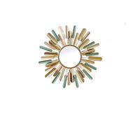 Grande Specchio Retrò D'Oro Blu Della Foglia Della Parete Dell'Ornamento Rotondo Decorare Ornato Il Montaggio Della Parete Camera Da Letto Bagno Corridoio Specchio Appeso, 80cm